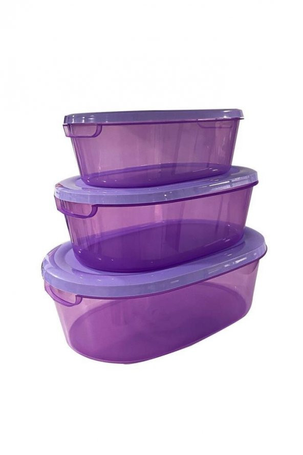 3Lü Oval Erzak Saklama Kabı Mor - 2