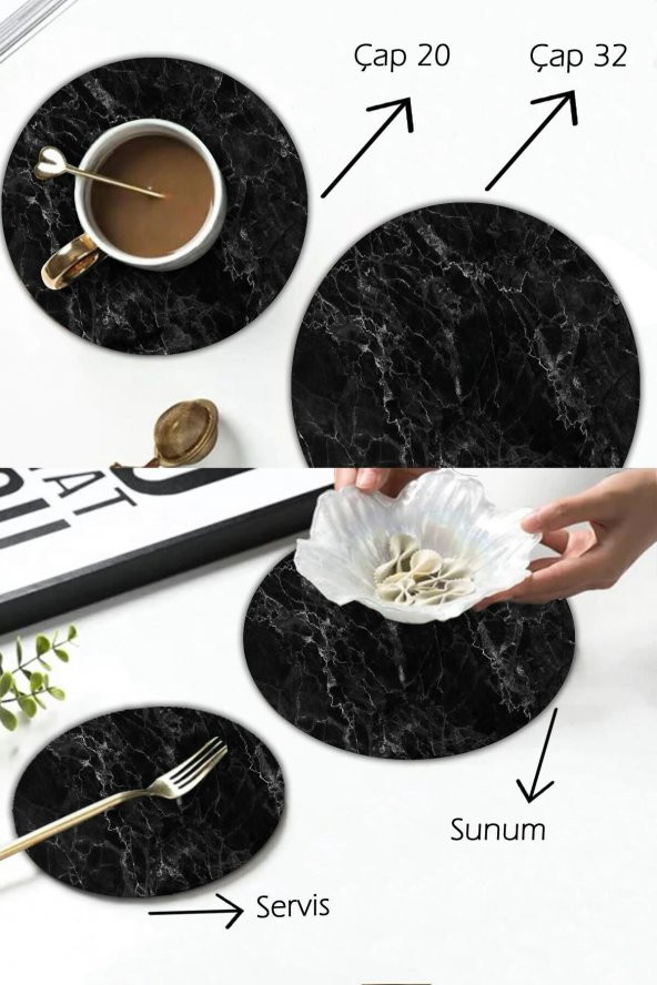 Siyah Mermer Desenli Cam Sunum Tepsisi 2li Takım Çap 32 & Çap 20 - Resim 2