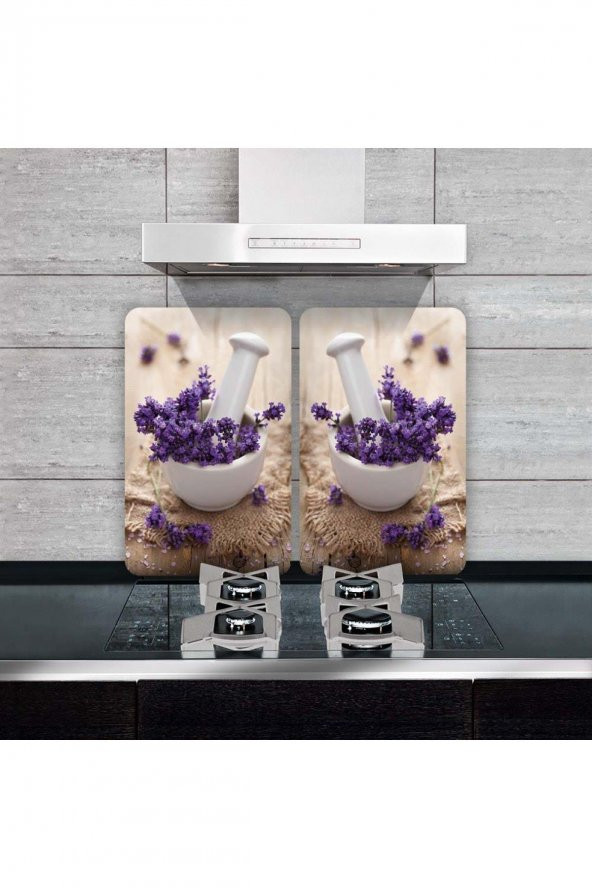 Cam Ocak Koruyucu ve Kesim Tablası Şifalı Otlar (80cm x 52cm) 2 Parça, 5li Ocaklar ürün görseli