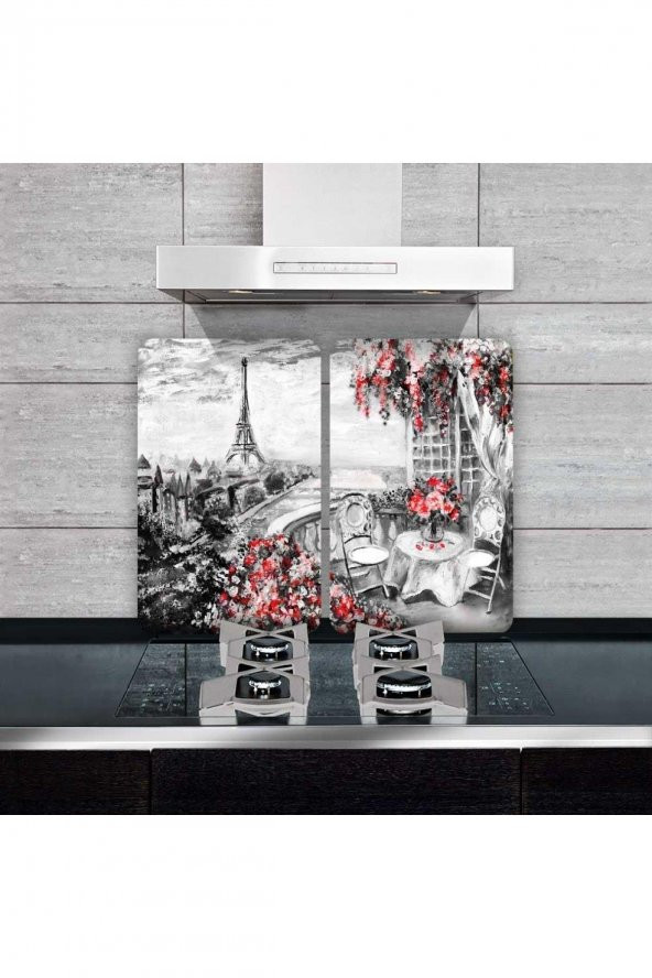 2 li 40x52 cm Paris Desenli Cam Kesim Tablası ve Ocak Koruma
