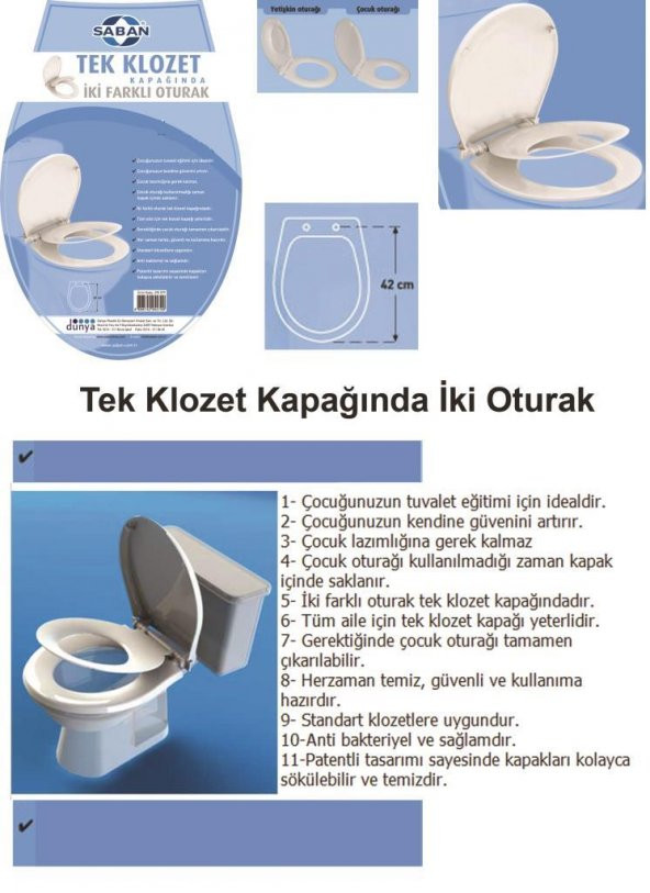 Çocuk Adaptörlü Çift Kullanımlı Klozet Kapağı - 9