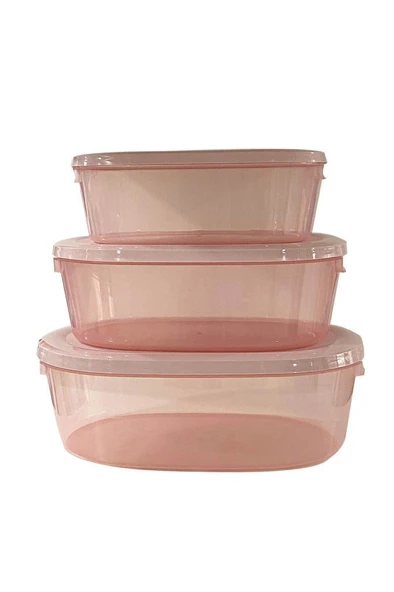 3'Lü Oval Erzak Saklama Kabı Pembe - 3