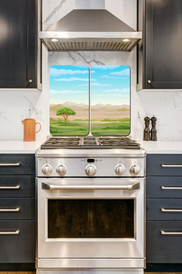 Afrika Savanı 2 Li 30x52 Cm Cam Cam Ocak Arkası Koruyucu ürün görseli