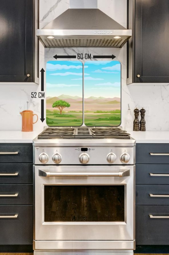 Afrika Savanı 2 Li 30x52 Cm Cam Cam Ocak Arkası Koruyucu - Resim 2