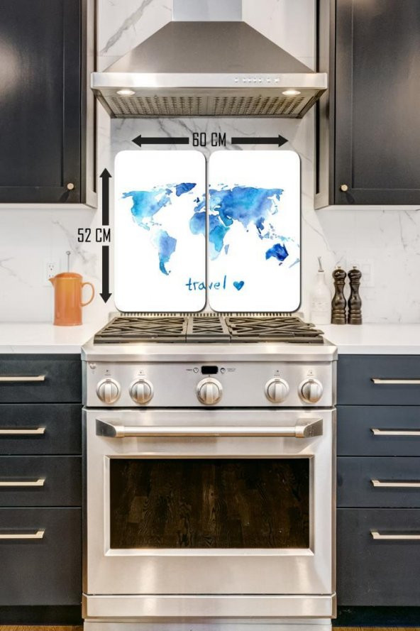 Blue Travel 2 Li 30x52 Cm Cam Cam Ocak Arkası Koruyucu - Resim 2