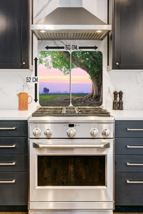 Büyük Ağaç Manzara 2 Li 30x52 Cm Cam Cam Ocak Arkası Koruyucu - Resim 2