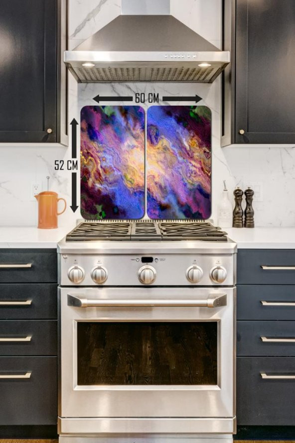 2 li 30x52 cm Çok Renkli Mermer Desenli Cam Ocak Arkası Koruyucusu - Resim 2