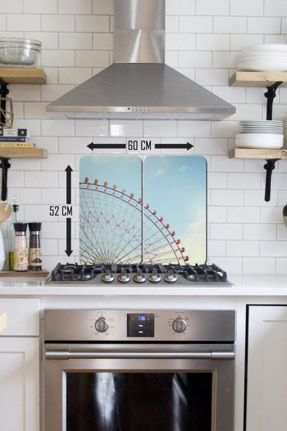 2 li 30x52 cm Dönme Dolap Desenli Cam Ocak Arkası Koruyucusu - 2