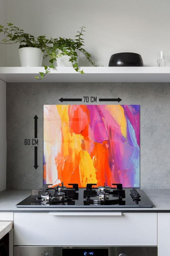 60 x 70 cm Boya Desenli Cam Ocak Arkası Koruyucu - Resim 2