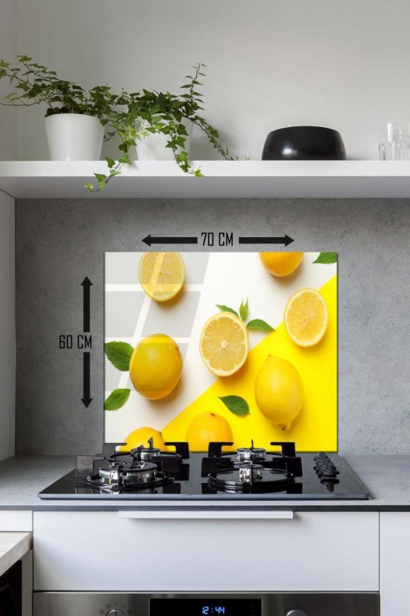 60 x 70 cm Limon Desenli Cam Ocak Arkası Koruyucu - Resim 2