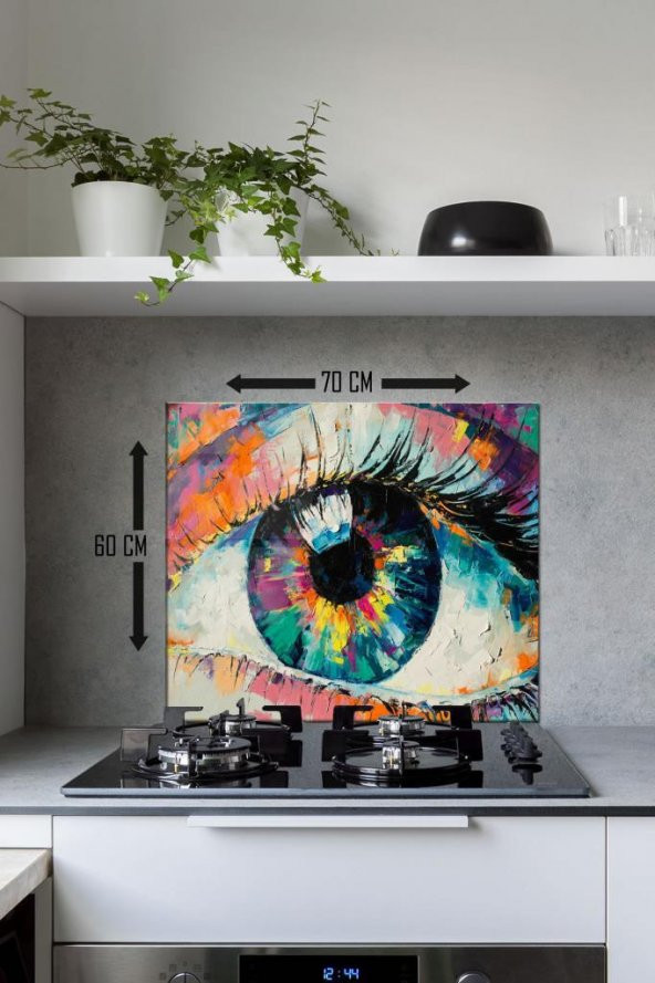 60 x 70 cm Pastel Göz Desenli Cam Ocak Arkası Koruyucu - Resim 2