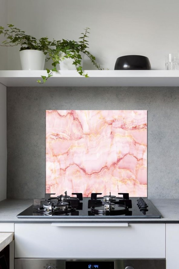 60 x 70 cm Pembe Mermer Desenli Cam Ocak Arkası Koruyucu ürün görseli