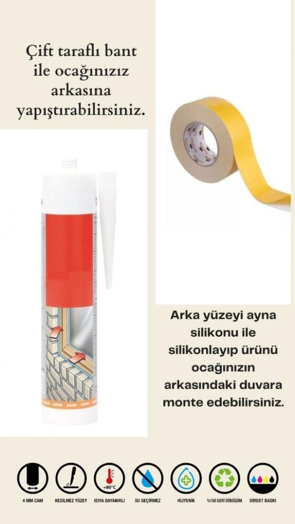 60 x 70 cm Siyah Yaldızlı Desenli Cam Ocak Arkası Koruyucu - Resim 3