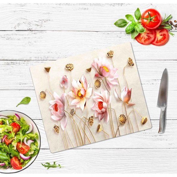 Sabanbaba Dekoratif Cam Kesme Tahtası Ballı Çiçek 30 x 40 cm | Cam Kesme Tablası - 2