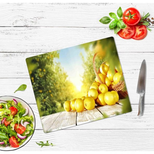 Sabanbaba Dekoratif Cam Kesme Tahtası Limon Sepeti 30 x 40 cm | Cam Kesme Tablası - 2