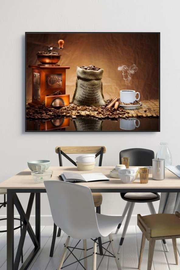 60 x 70 cm Kahve Değirmeni Desenli Cam Tablo 4mm Temperli Camdır