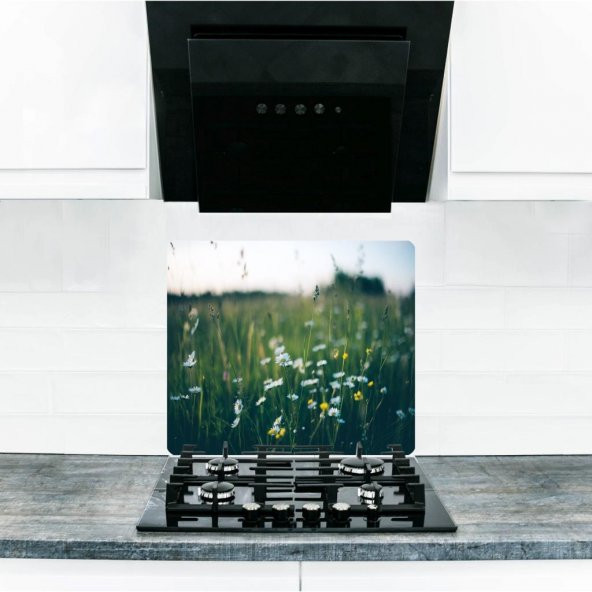 50x56 cm Kır Bahçesi Desenli Cam Ocak arkası Koruyucu - Resim 2