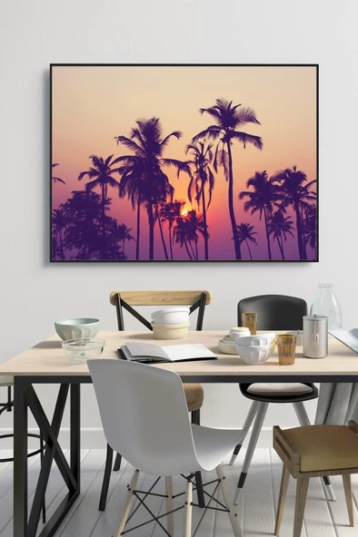 50 x 60 cm Gün Batımı & Palmiye Desenli Cam Tablo 4mm Temperli Camdır