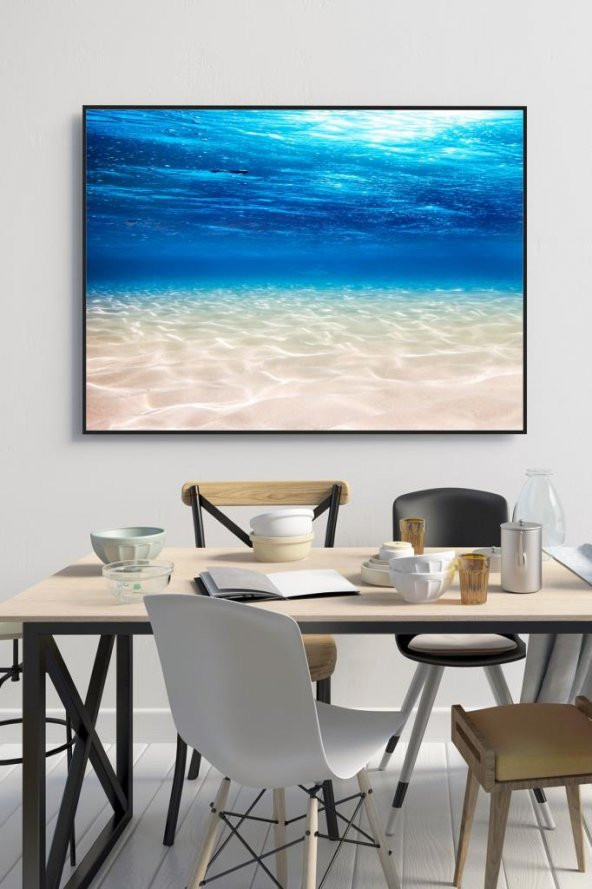 50 x 60 cm Kumlu Deniz Desenli Cam Tablo 4mm Temperli Camdır - 1