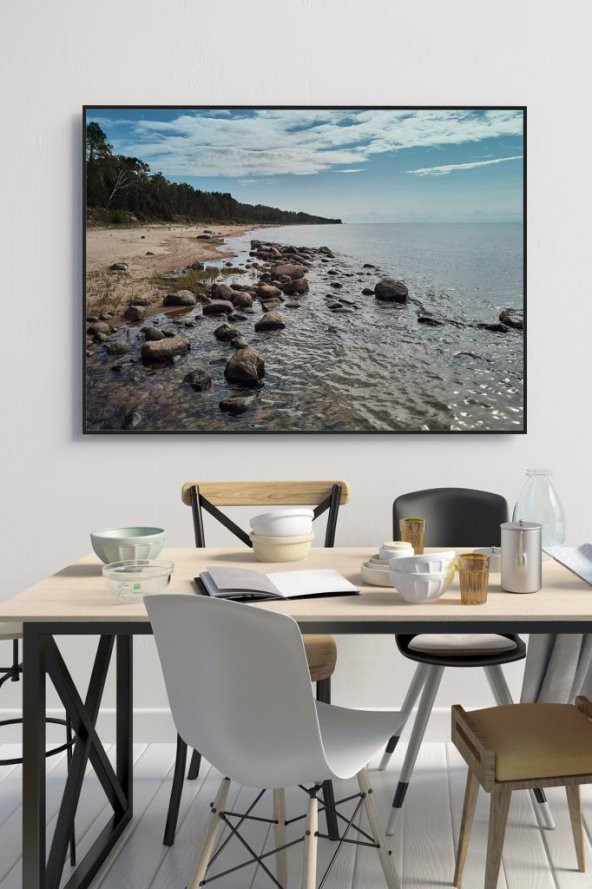 50 x 60 cm Kayalı Sahil Desenli Cam Tablo 4mm Temperli Camdır - 1