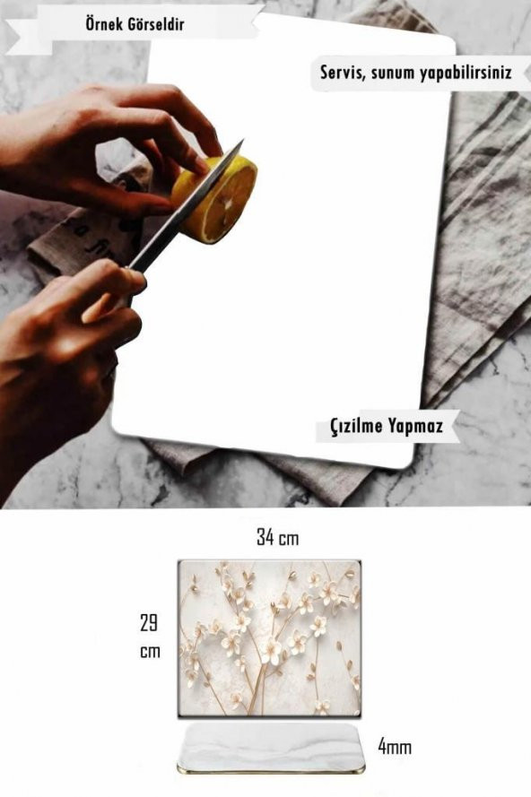 Saydam Cam Kesme Tahtası - Kesme Tablası | 29 Cm X 34 Cm - 5