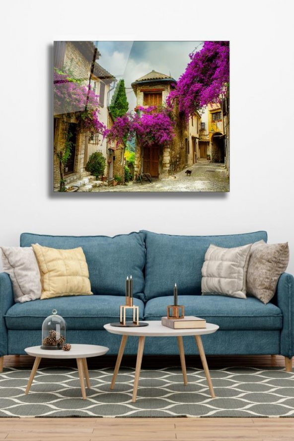 60 x 70 cm Provence Desenli Cam Tablo 4mm Temperli Camdır