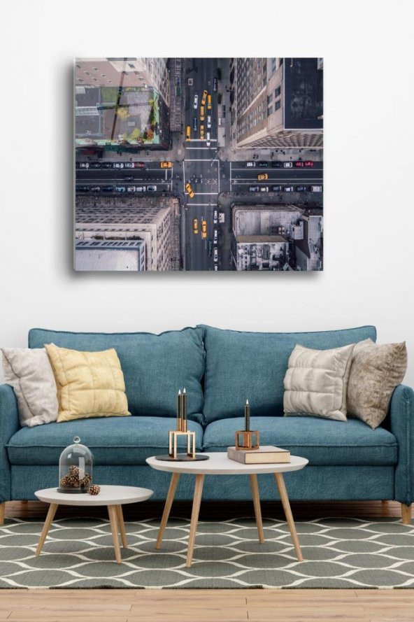 60 x 70 cm New York Desenli Cam Tablo 4mm Temperli Camdır - 1
