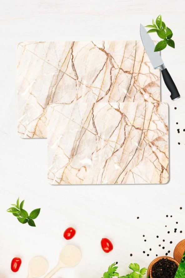 2 li Takım 30x40 cm ve 20x30 cm Kırmızı Taş Desenli Cam Kesim Tablası ve Ocak Koruma ürün görseli