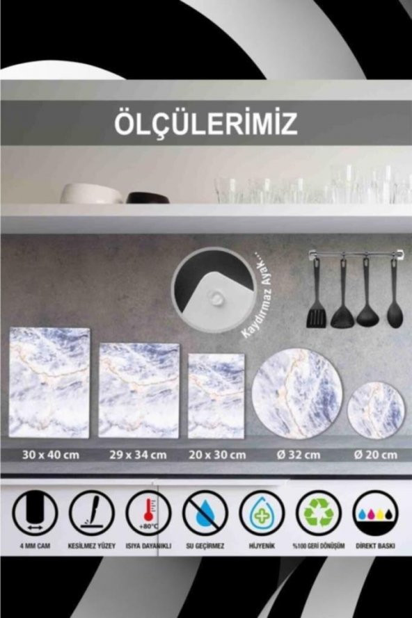 2 li Takım 30x40 cm ve 20x30 cm Model 79 Desenli Cam Kesim Tablası ve Ocak Koruma - 3