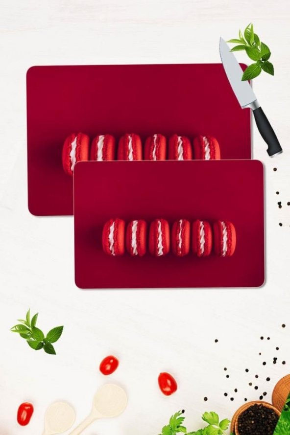 2 li Takım 30x40 cm ve 20x30 cm Makaron Desenli Cam Kesim Tablası ve Ocak Koruma