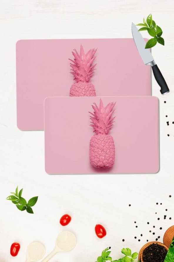 2 li Takım 30x40 cm ve 20x30 cm Pembe Ananas Desenli Cam Kesim Tablası ve Ocak Koruma ürün görseli