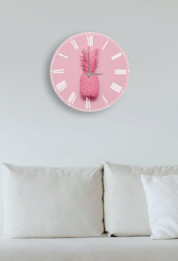 Çap 37 cm Pembe Ananas Dekoratif Cam Saat - 2