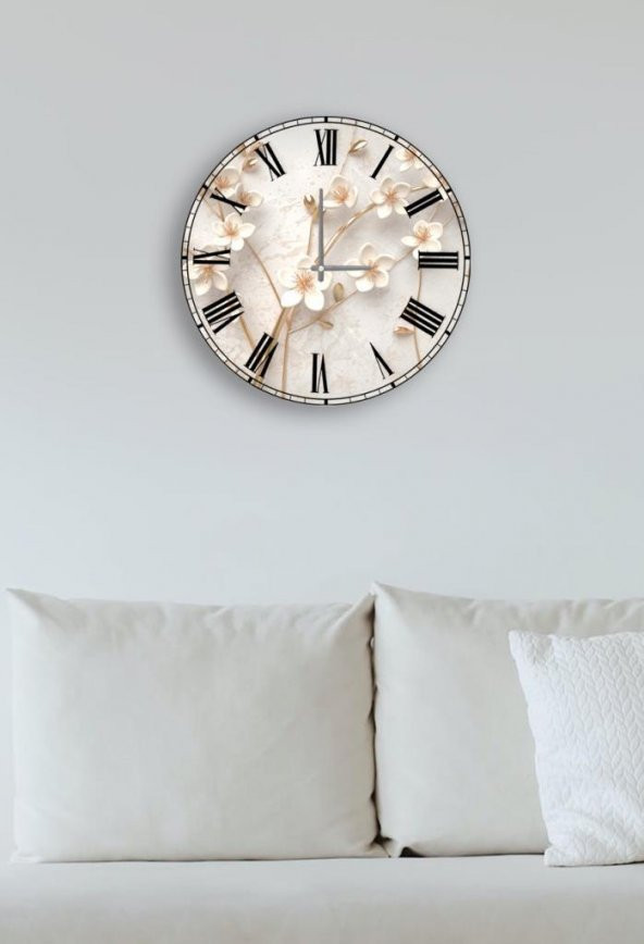 Çap 37 cm Yapay Güller Dekoratif Cam Saat - 2