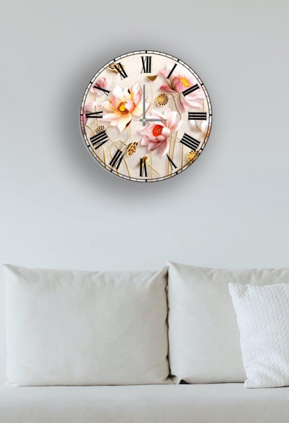 Çap 37 cm Ballı Çiçekler Dekoratif Cam Saat - 2