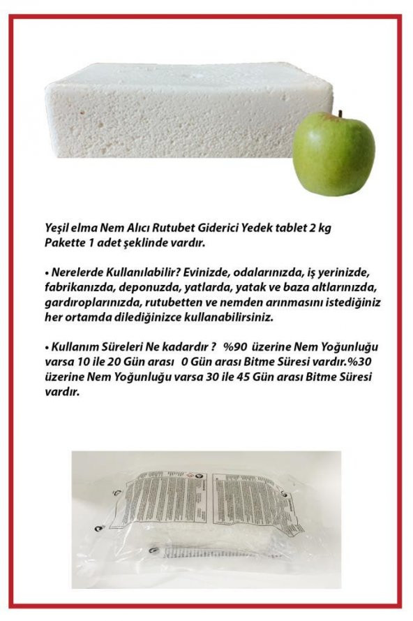 2 Kg. Nem Alıcı Yedek Tablet Yeşil Elma