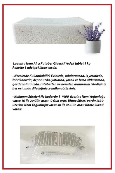 Dikdörtgen Yedek Tablet - Nem Alıcı - Lavanta - 1 Kilogram ürün görseli 1