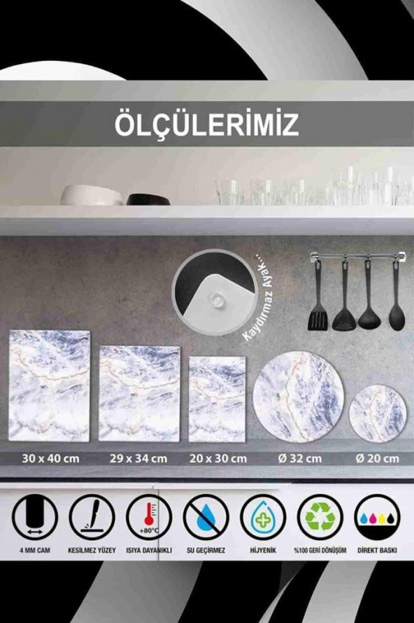 Çap 32 cm Düz Kırmızı Desenli Cam Kesim Tablası - 2