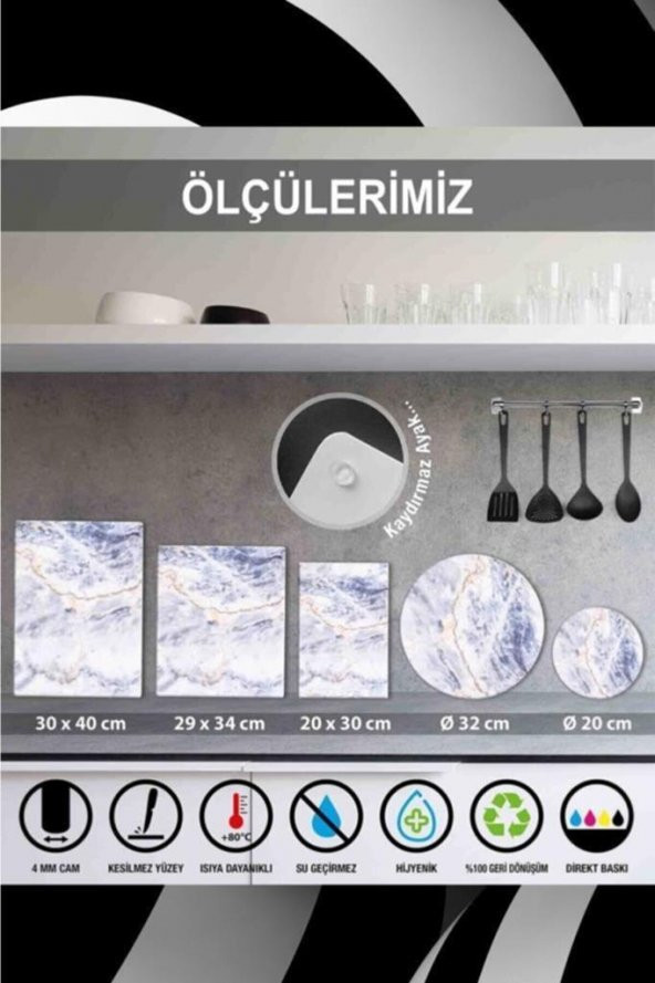 20x30 cm Siyah Altıgen Desenli Cam Kesim Tablası - Resim 2