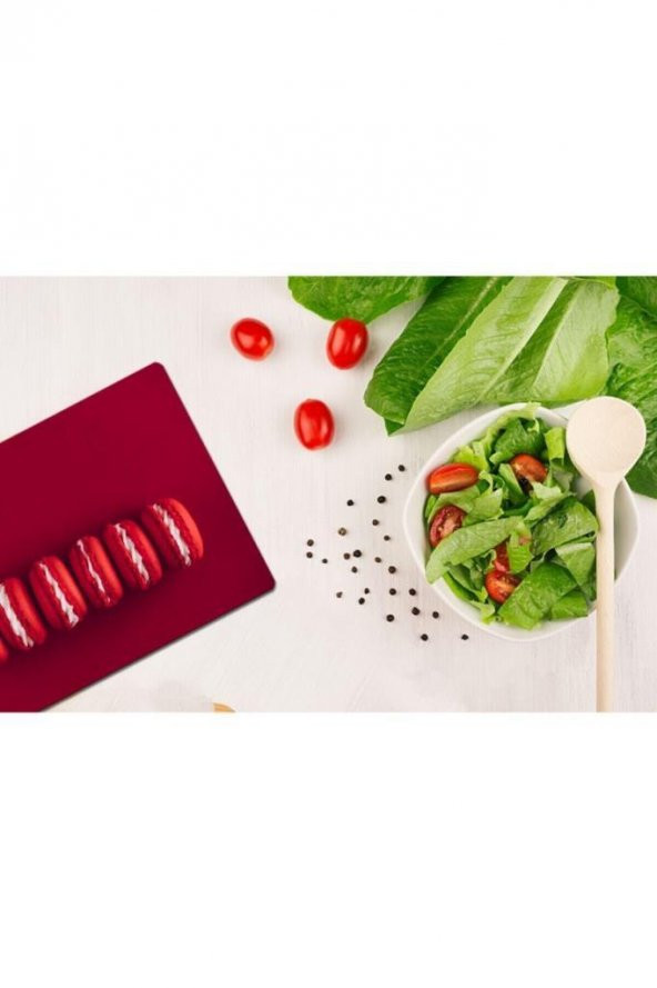 20x30 cm Kırmızı Makaron Desenli Cam Kesim Tablası - Resim 2