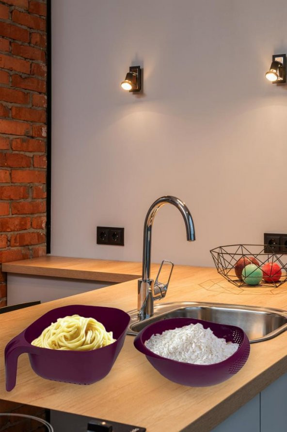 2 li Set Makarna & Pirinç Süzgeç Takımı Mürdüm - 1