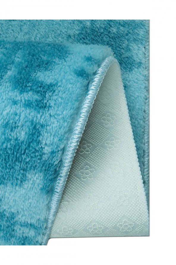 My Evilla Modern Dekoratif Halı Jel Kaymaz Taban Peluş Puffy Desenli Turkuaz Mavi  Post Halı - 4