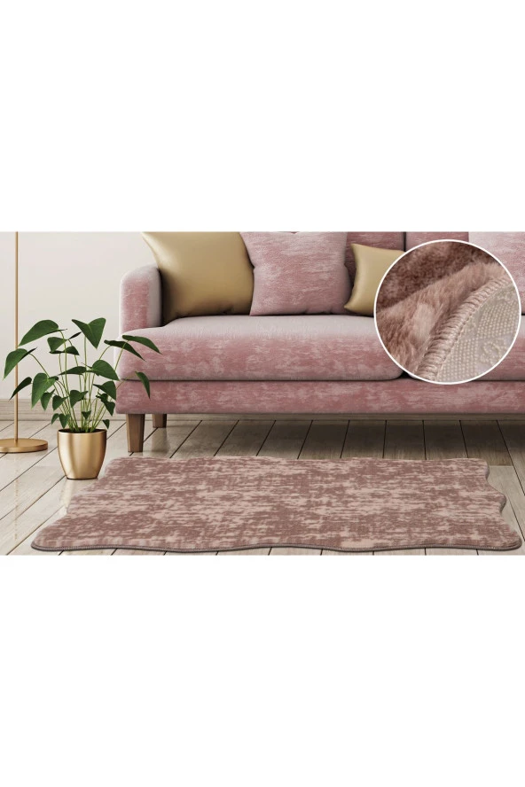 My Evilla Modern Dekoratif Halı Jel Kaymaz Taban Peluş Puffy Post Kahverengi Halı 02