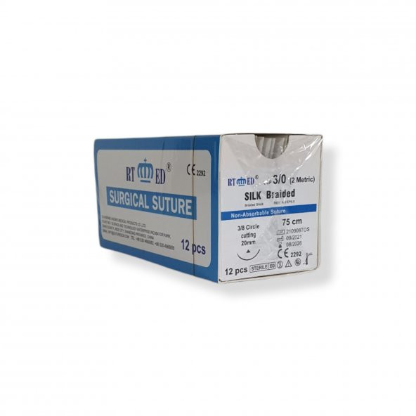 İpek İplik No:3/0 Yukarı Keskin 3/8 20 mm 75 cm - Resim 2