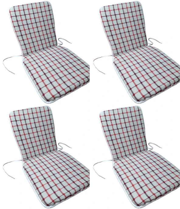 Mandaş 4 Adet Mandaş Buldan Lüks Midi Sandalye Minderi, Bağcıklı Bahçe Minderi-Bordo Kırmızı