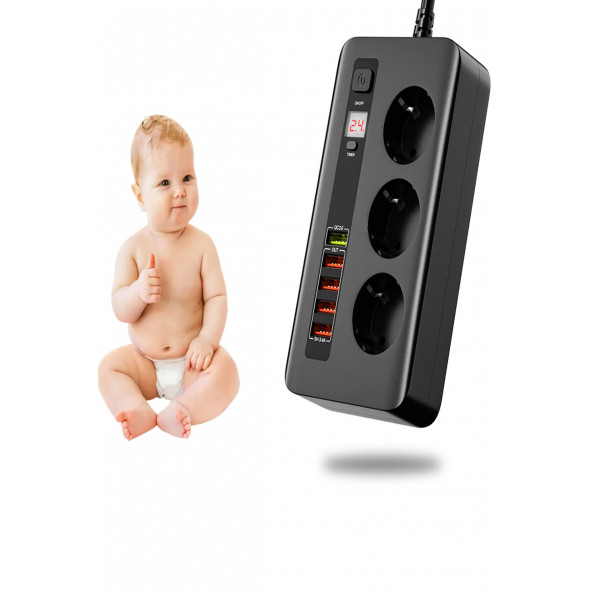 3'lü Priz Zaman Ayarlı Akım Koruyucu 5 USB - Resim 3