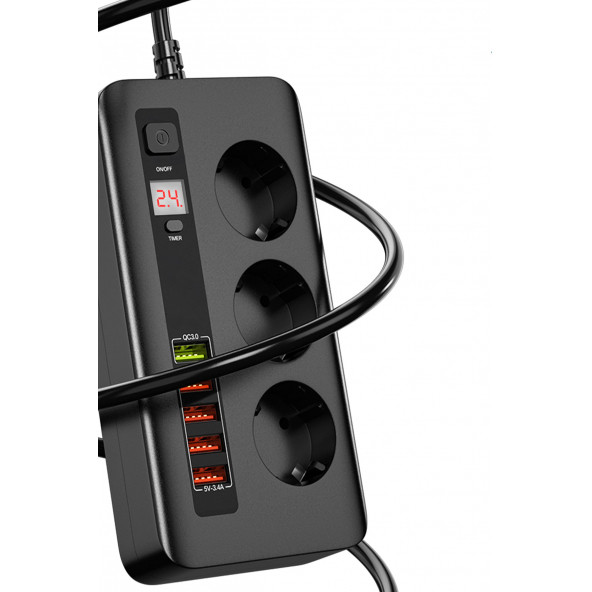 3'lü Priz Zaman Ayarlı Akım Koruyucu 5 USB - Resim 5
