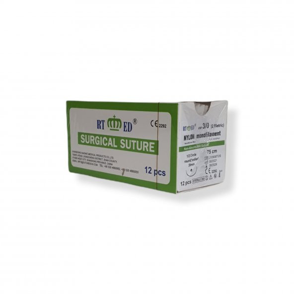 Naylon Monofilament İplik No:3/0 Yuvarlak 1/2 20 mm 75 cm - 1