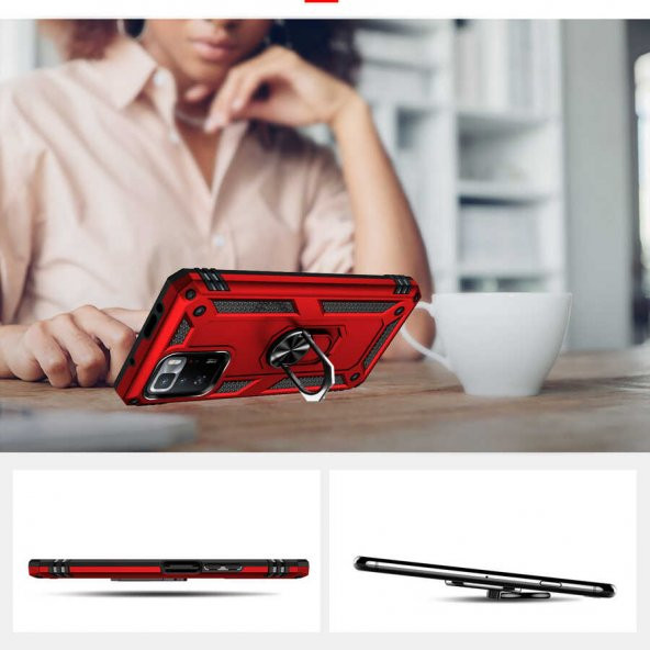 Xiaomi Poco X3 GT Kılıf Zore Vega Yüzüklü Standlı Zırh Kılıf - 11