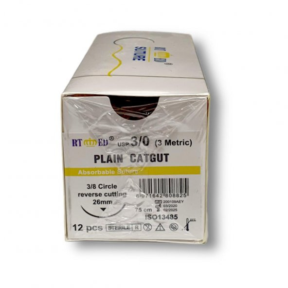 Plain Katküt 3/0 Keskin 3/8 26 mm - 2