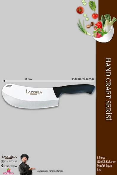Lazbisa Hand Craft Pro Serisi Mutfak Bıçak Seti 8 Parça Et Ekmek Sebze Salata Börek Bıçağı (MFP-001) - 3